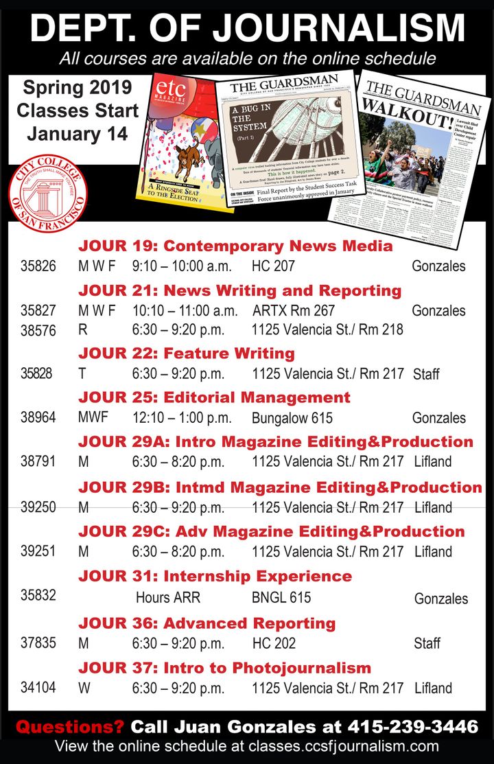 Spring 2019 Journalism Courses