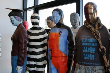 Another group of 'Student Statues' are displayed in the library. These statues represent the voices and perspective of community college students who have graduated, as well as students penalized by budget cuts. TRISTAN CRANE / THE GUARDSMAN