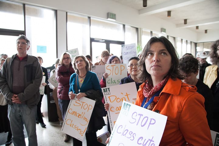 City College Student Trustee Shanell Williams gestures while speaking at a rally on Wednesday, Jan. 29, 2014, at Conlan Hall. Protesters opposed class cancellations before the add/drop deadline. Photo by Santiago Mejia/The Guardsman 
