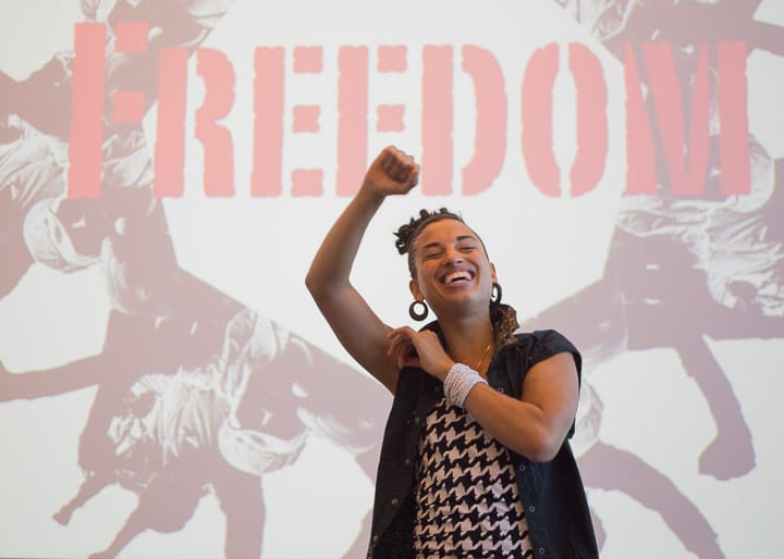Naima Penniman of Climbing Poetree performs spoken word on Tuesday, March 11, 2014, during an Ocean campus Women’s Day event. Photo by Elisa Parrino/The Guardsman