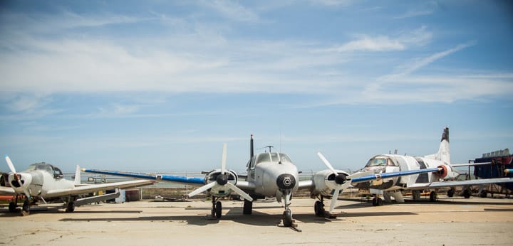 A variety of planes are used to train students in aviation maintenance.