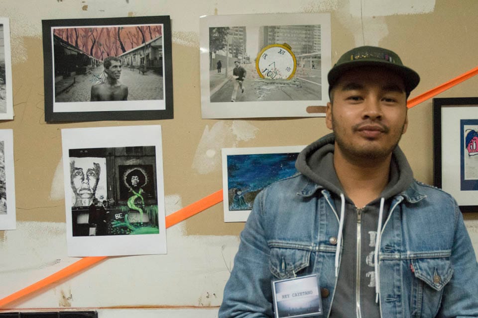 Reynaldo R. Cayetano Jr. San Francisco local and head organizer of Inks of Truth, a San Francisco based collective of photographers and artists which include current and former CCSF students, shows his work in the space that used to be the old San Francisco Barber College, located at 64 6th Street, San Francisco.  “We’ve been doing shows down here on 6th street since 2009, and this is our third time doing the art walk on 6th street,” he explained on Friday, Oct. 10. (Photo By: Niko Plagakis)