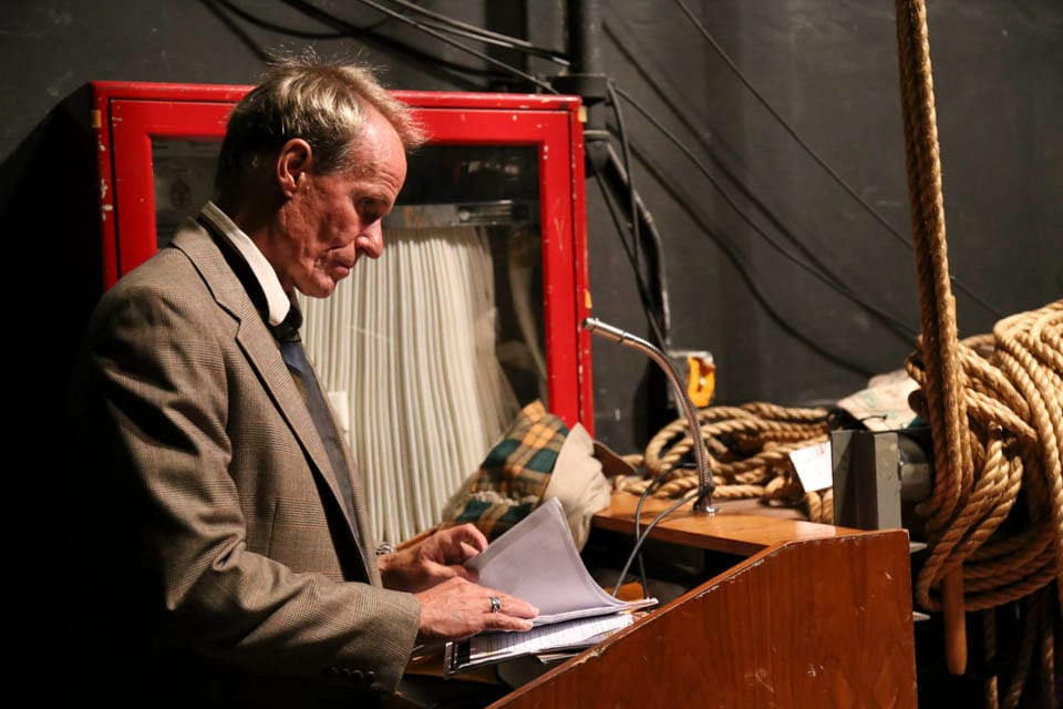 Jeff Gustavson reviews his lines before the dress rehearsal of  'This is Heaven' on Nov. 5.