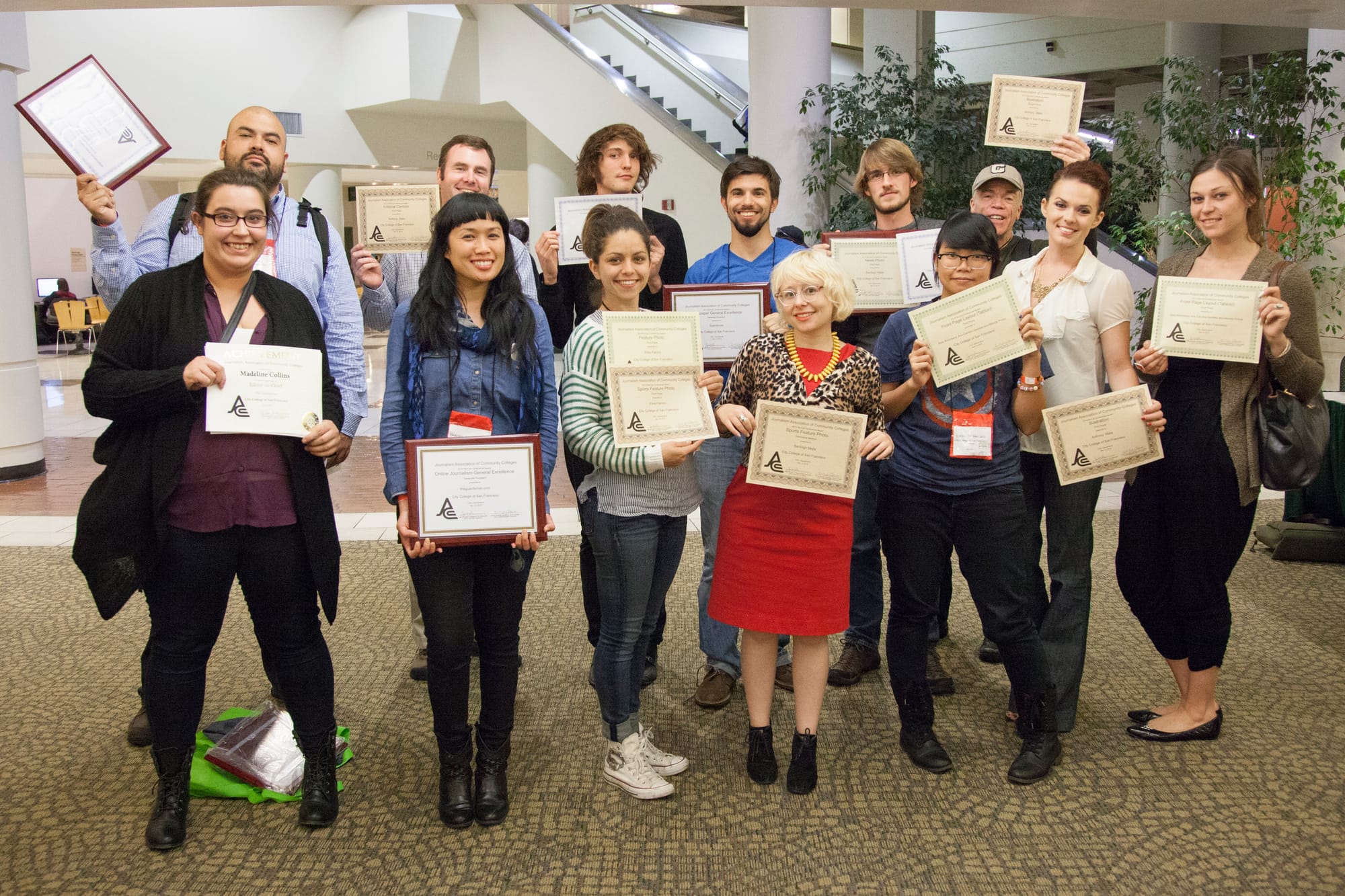 Journalism students from The Guardsman and Etc. Magazine in Fall 2014 win awards during the Journalism Association of Community Colleges NorCal Conference in Sacramento.