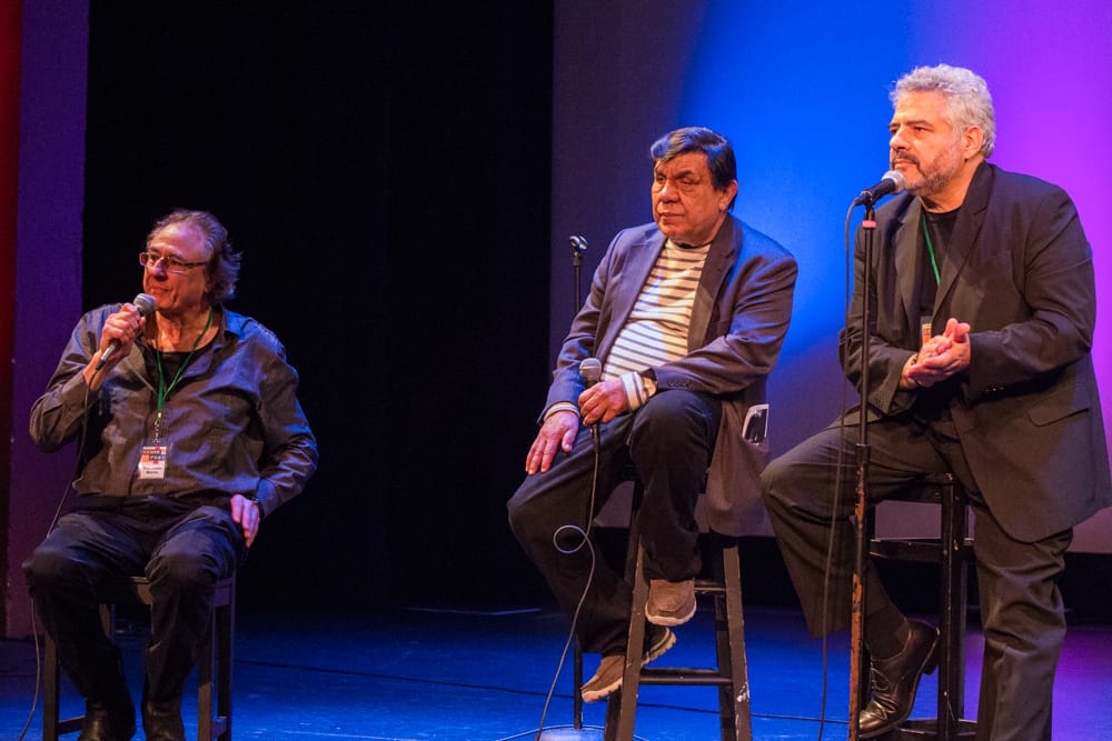 (L-R) Producer Lou Dematteis, Production Designer Rene Yanez and Producer/Director Dante Betteo during a Q&A session after the 2 p.m. screening of The Other Barrio on at Brava Theater, Sunday, Feb. 8. (Photo by Nathaniel Y. Downes)