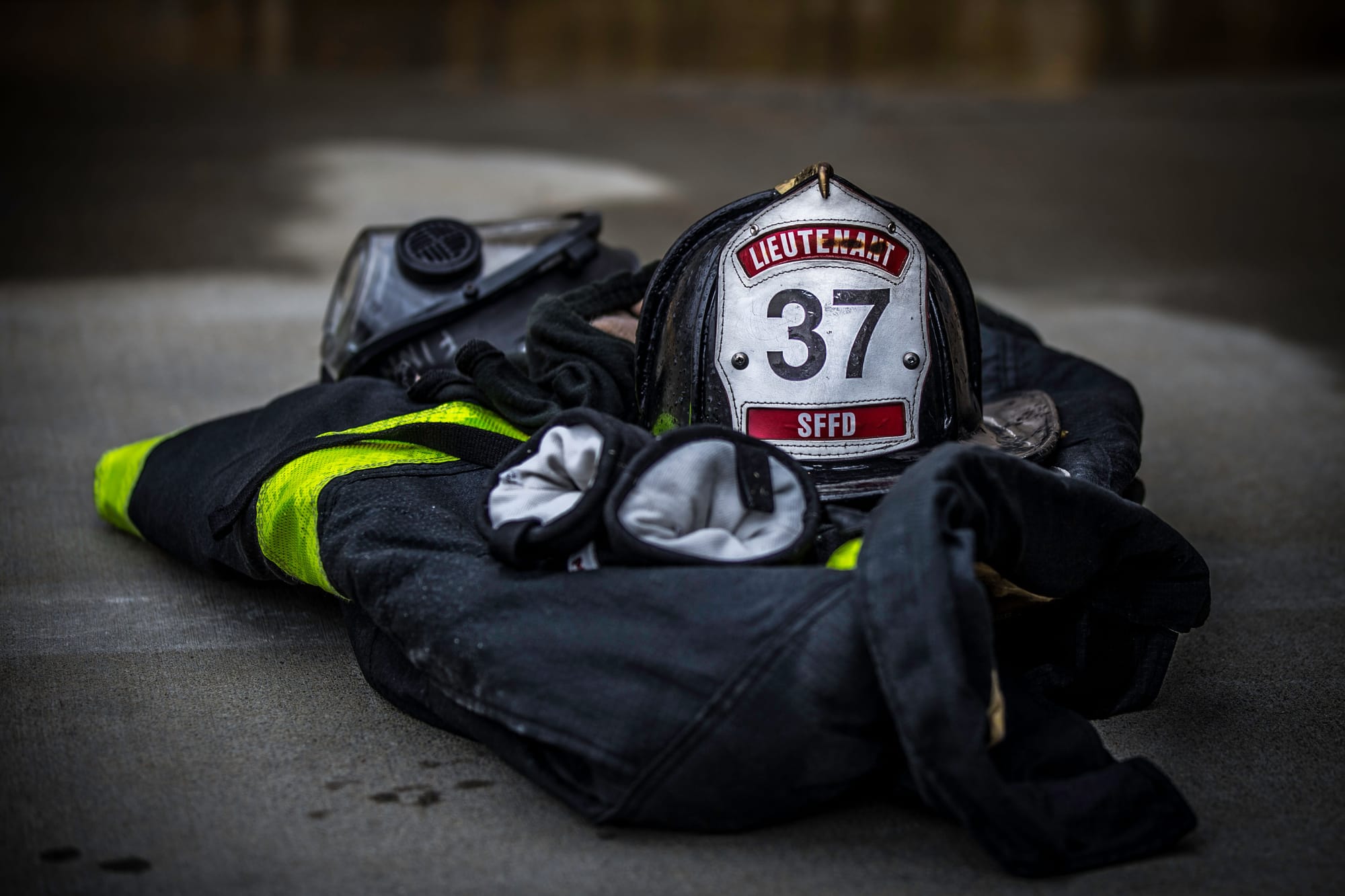 Fire fighter personal protective equipment lays awaiting the next drill at the live fire training that cumulated the 18 weeks of preparation for 29 fire cadets of City College’s class at South San Francisco Fire Department Station 61 on Saturday, May 16, 2015. (Photo by Nathaniel Y. Downes/ The Guardsman)