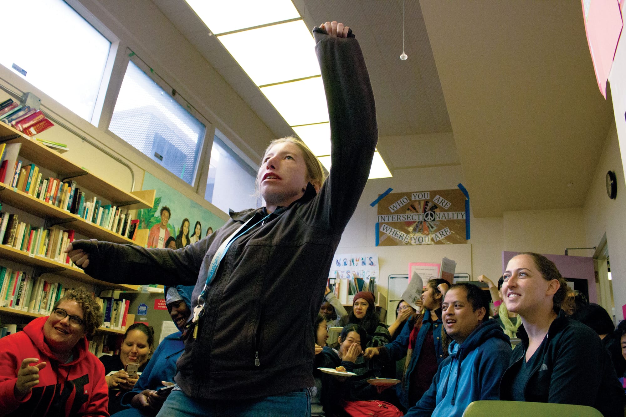 Student Shelly Davis joins in the celebratory dance to open the festivities at the Women’s Resource Center on Wednesday, Sept. 30. (Photo by Shannon Cole/The Guardsman)