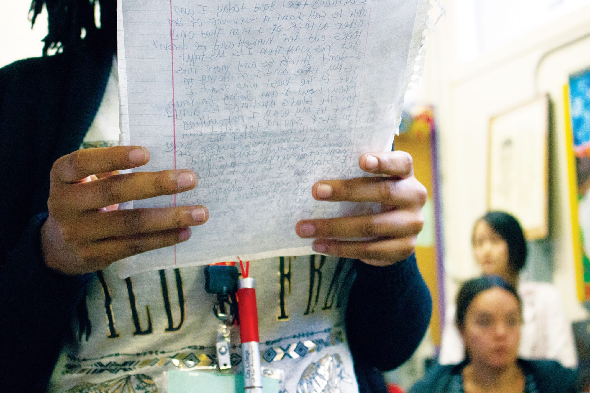 Student and WRC staff member Mitisha York shares her original poetry with the crowd at the WRC Open House. (Photo by Shannon Cole/The Guardsman)