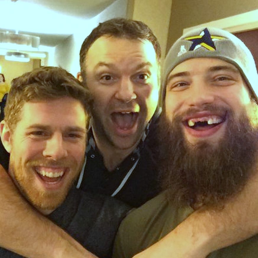 Left to right: Joe Pavelski, John Scott and Brent Burns (Photo courtesy @SanJoseSharks) 