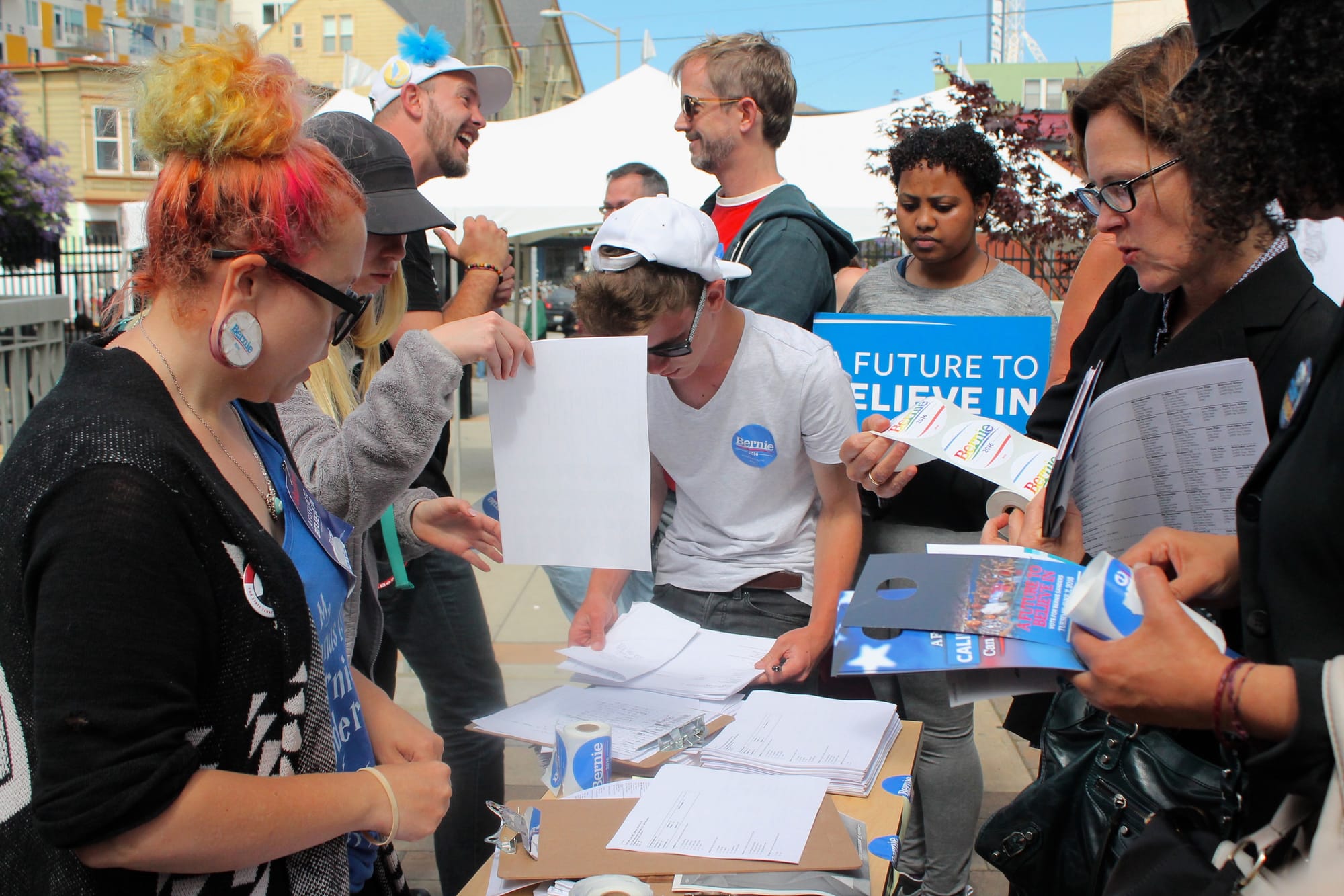  Among others, Vice President of the Board of Trustees Thea Shelby, collects address lists and door hangers to make the final push for the following day's primary on Monday, June 6, 2016. (Photo by Audrey Garces/The Guardsman)