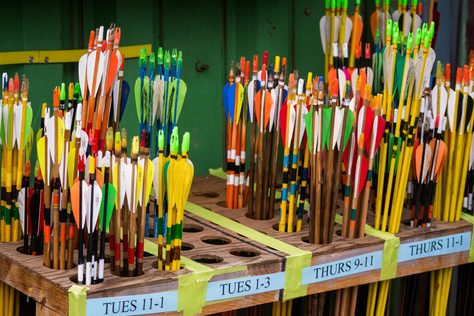 Each City College archery class is provided with their own set of arrows, along with bows and other equipment. 