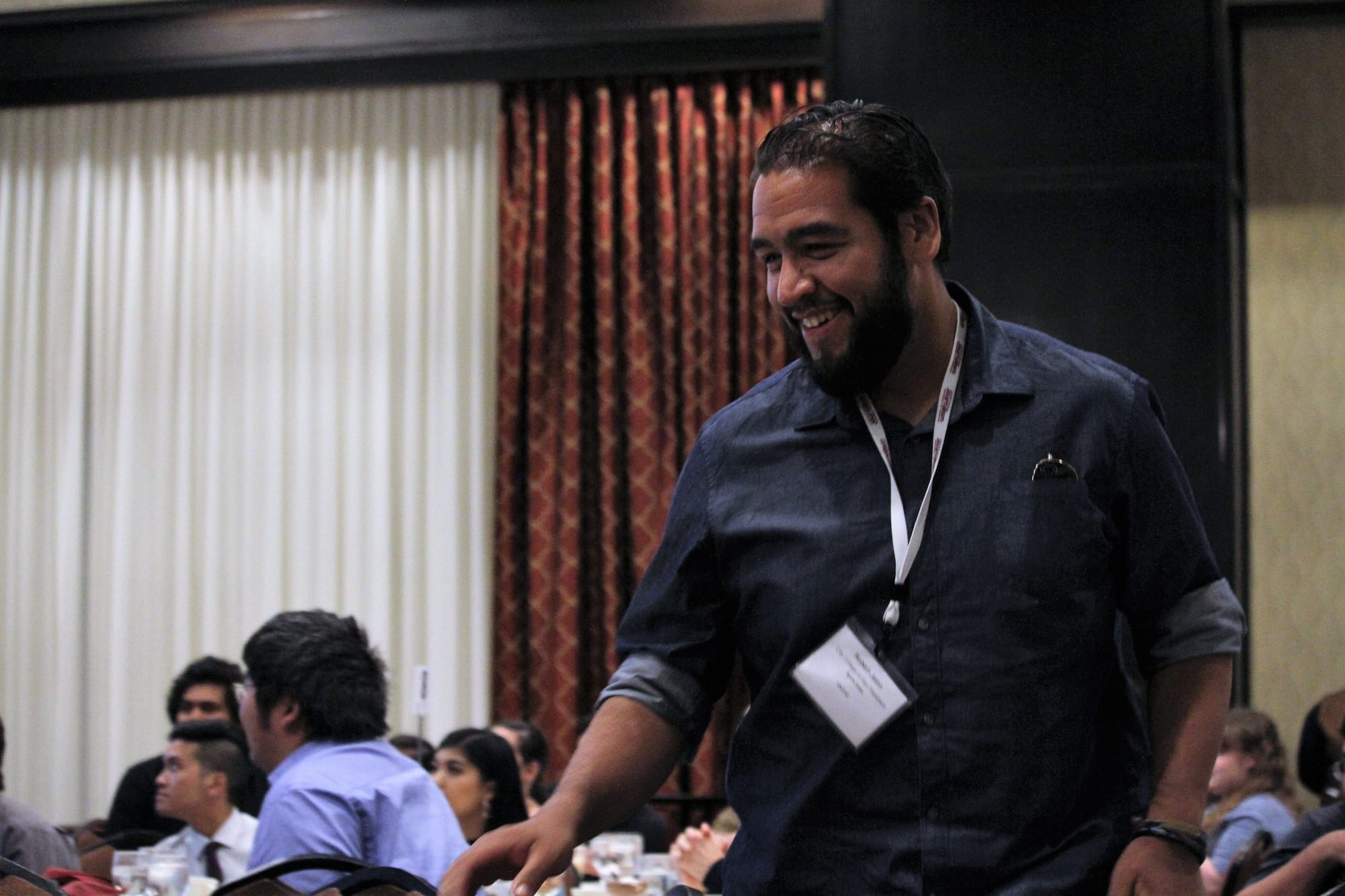 The Guardsman Sport Editor, Robert Jalon celebrating his award for Sport Writing. (Photo Karen Sanchez)