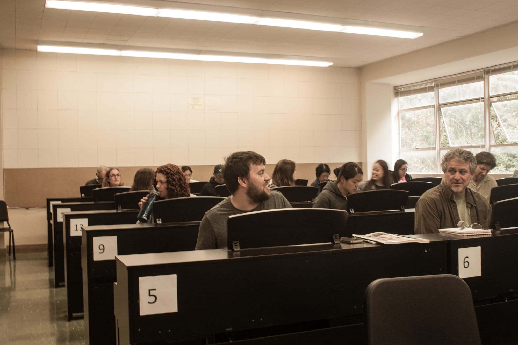 Students talk and discuss what to expect for the class and share insight on their previous musical experience. August 23, 2017, in San Francisco, CA. (AP Photo/ Julia Fuller)