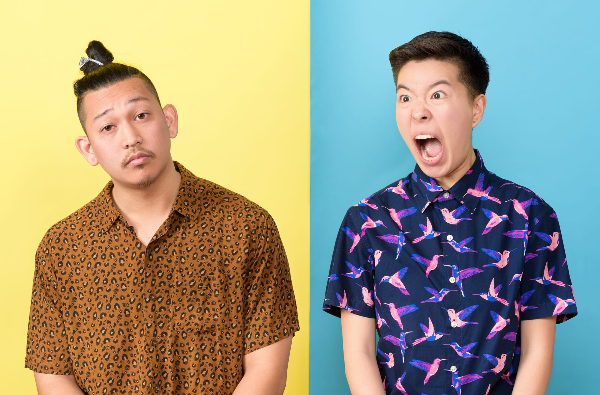 Comedians Andrew Orolfo (Left) and Irene Tu (Right). Photo by Flashpoint Collective/Courtesy of United States of Asian America.