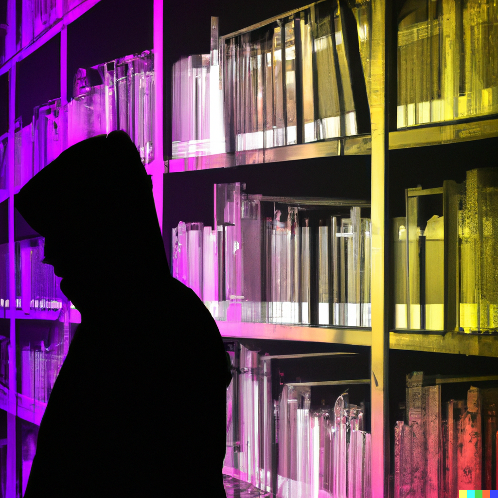 Silhouette in front of an archive