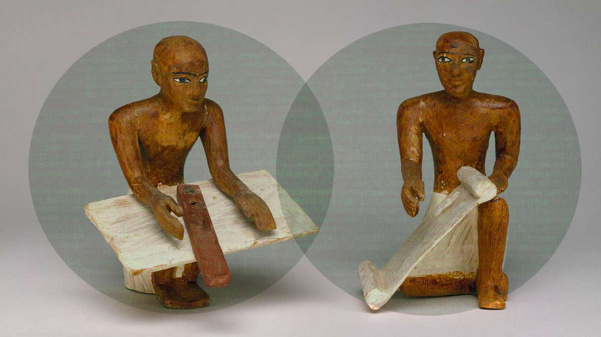 Unknown Artisan, "Model of a Granary with Scribes," Middle Kingdom, ca. 1981–1975 BCE, Thebes, Southern Asasif, Tomb of Meketre