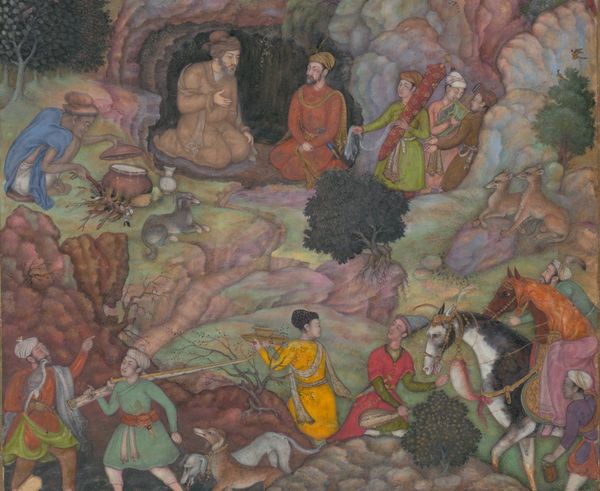 Painting attributed to Basawan, "Alexander Visits the Sage Plato in his Mountain Cave," Folio from a Khamsa (Quintet) of Amir Khusrau Dihlavi (1253–1325 Delhi), 1597–1598 