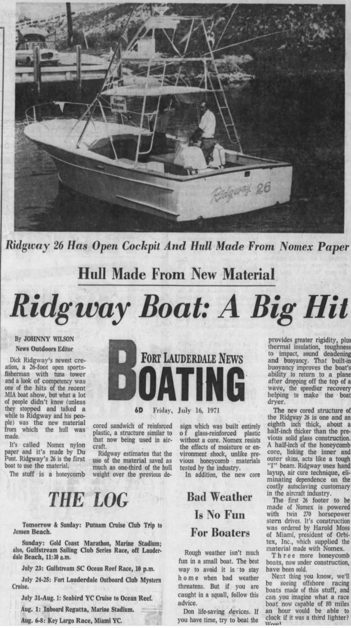 Dupont Nomex core early designs on boats, Ridgway article