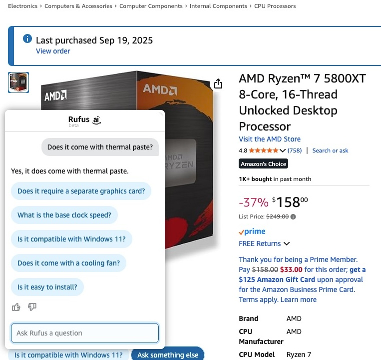 A screenshot of the Amazon AI lying.