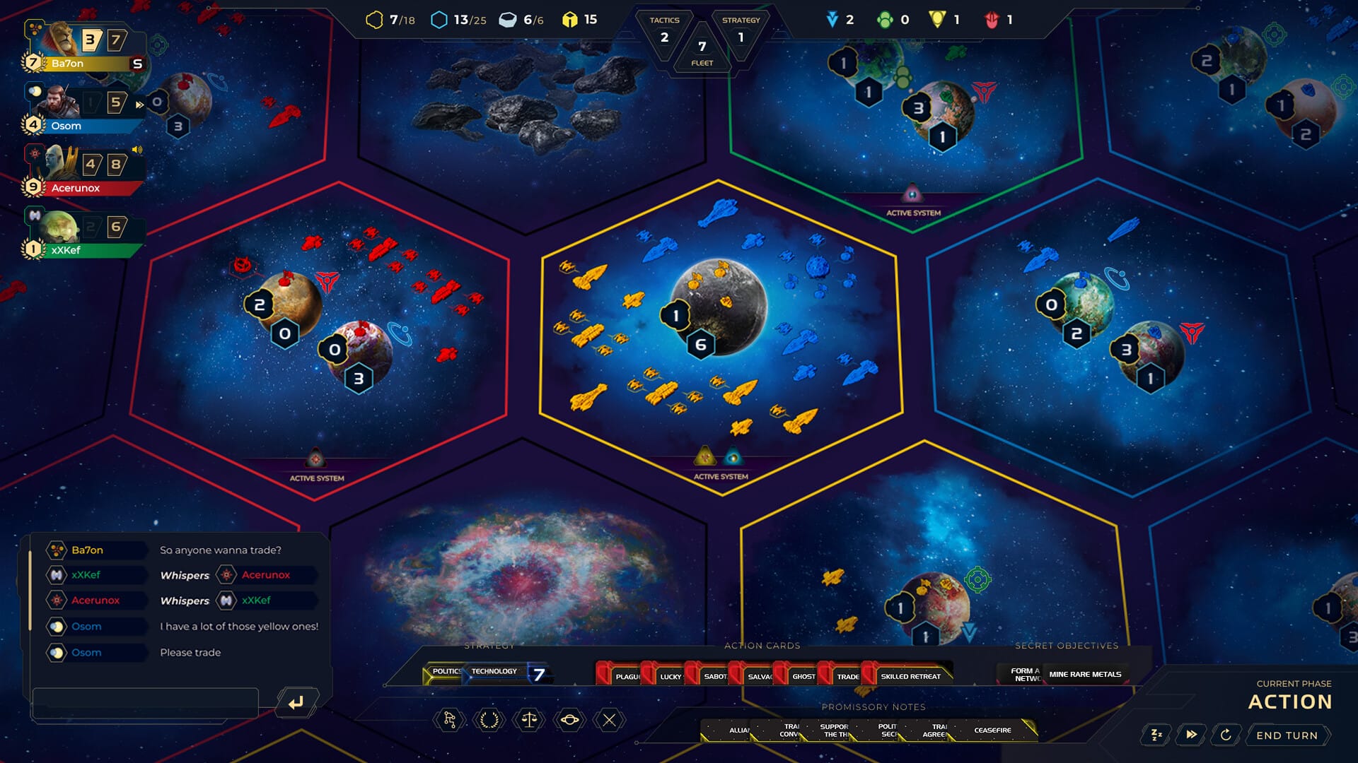 A screenshot of the galactic map in Twilight Imperium Digital