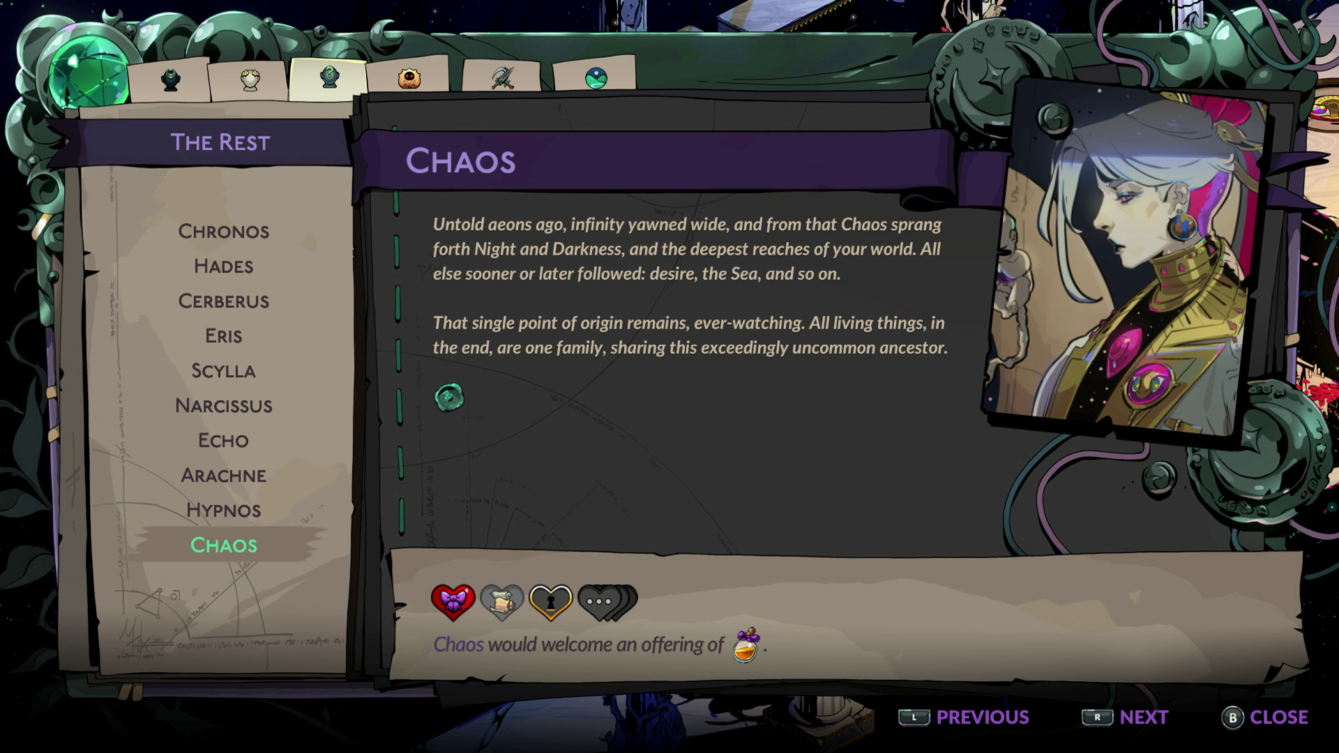 Melinoe looks at her journal for Chaos in Hades 2