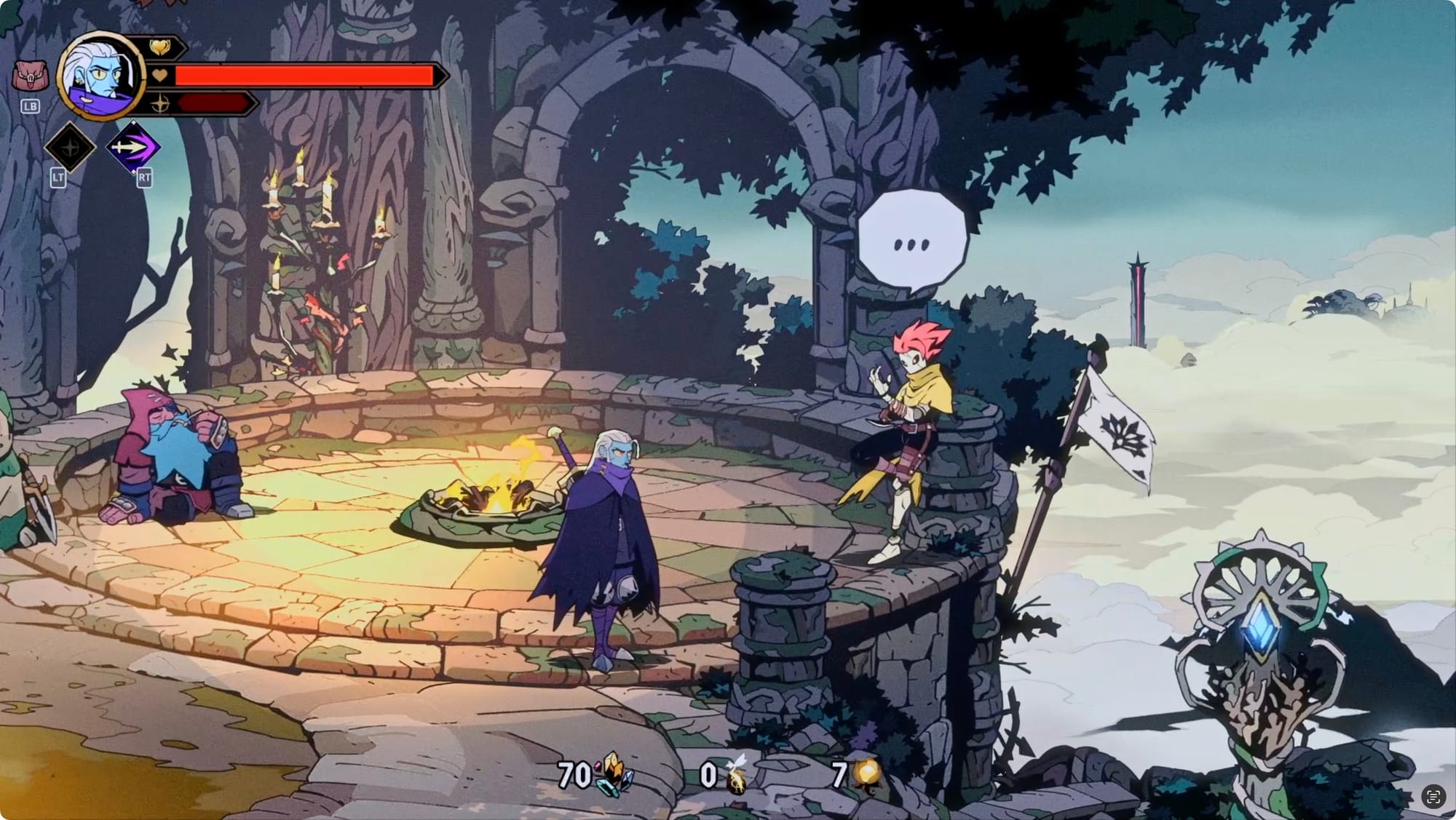 The character select campfire in Absolum