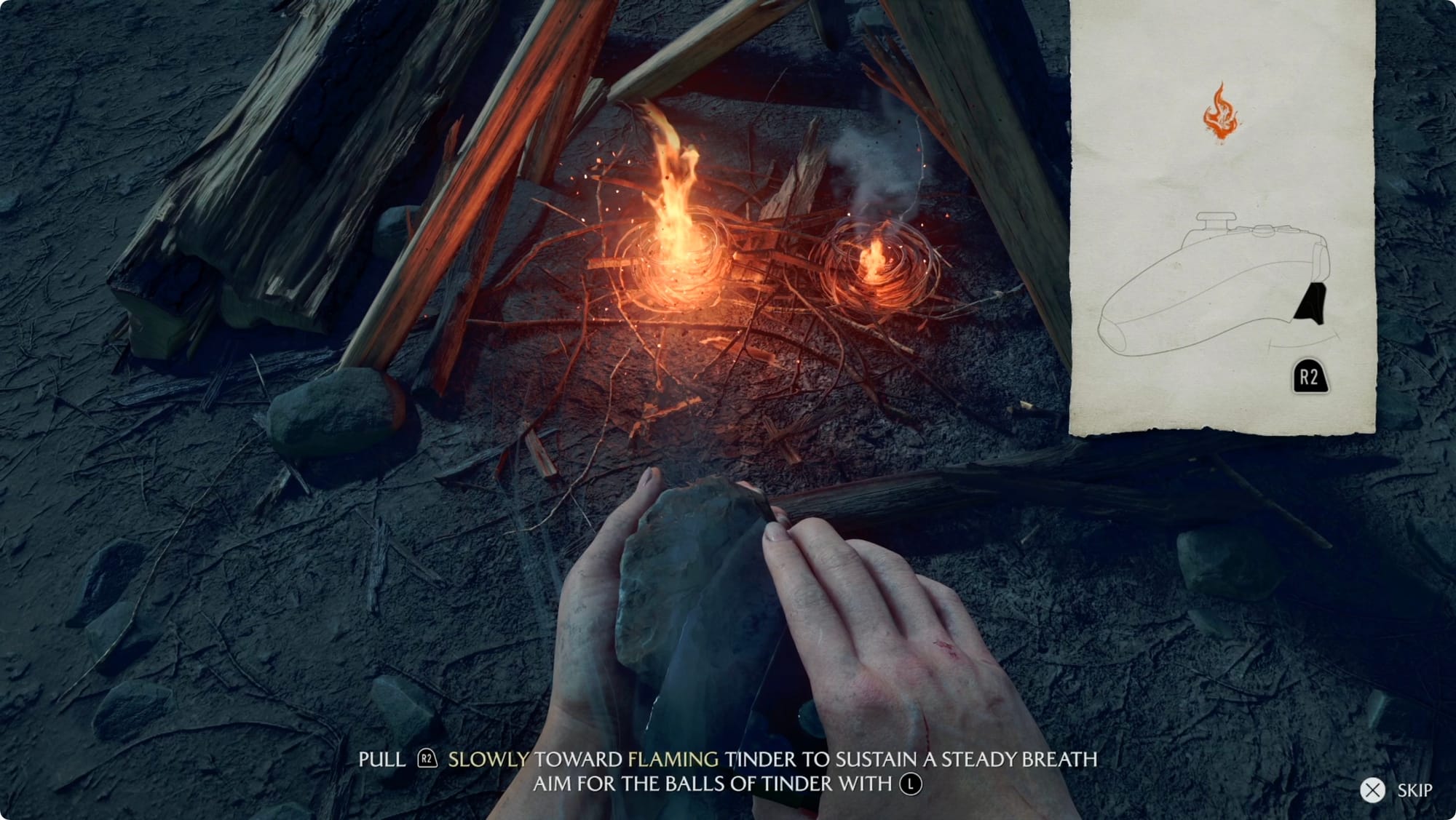 The fire stoking mechanic in Ghost of Yotei