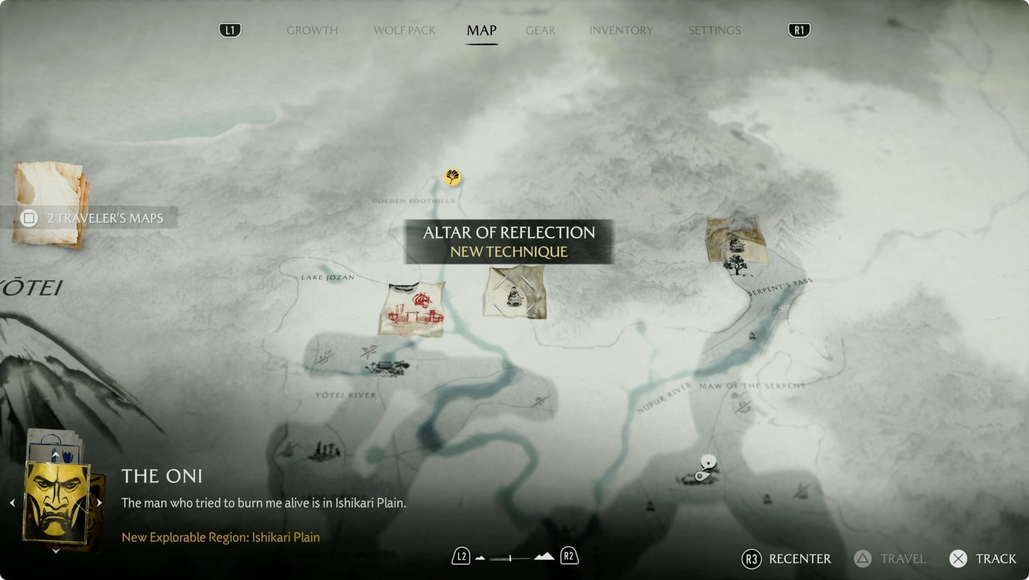 Placing a Traveler's Map on the in-game map in Ghost of Yotei