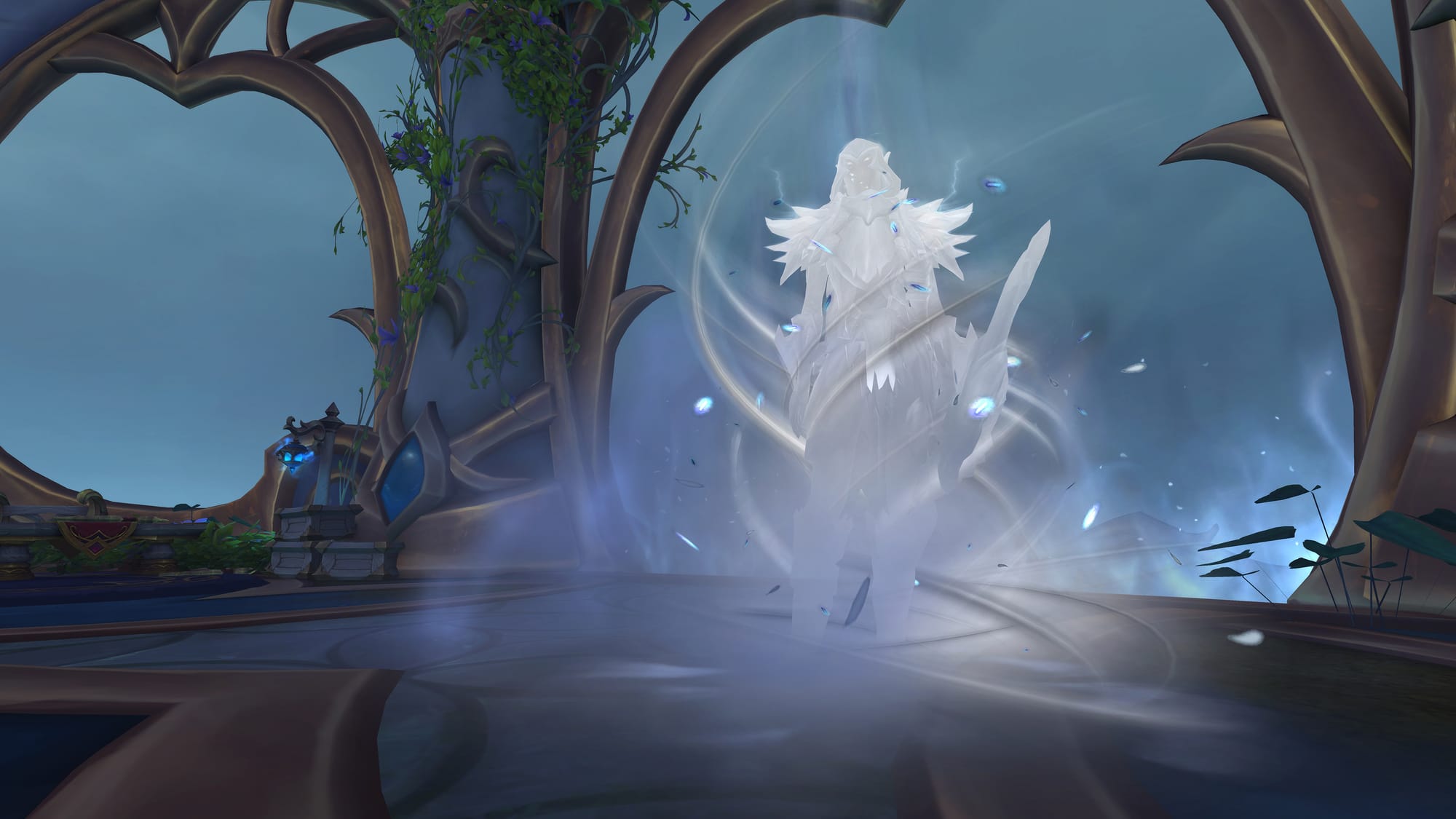 A ghostly archer stands in the abandoned peak of Windrunner Spire, an upcoming dungeon in World of Warcraft: Midnight.