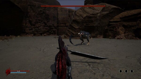 A spinosaurus with a buster sword faces off against a carnotaurus with a scythe
