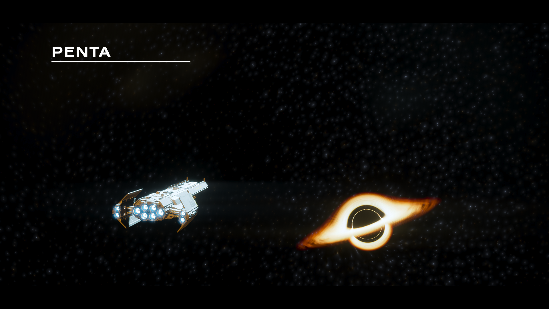 The black hole of Penta observed from afar by a Super Destroyer in the void of space.