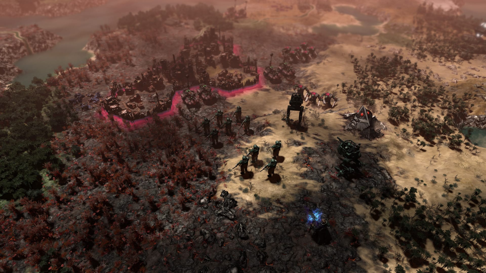 Armies prepare for combat in a screenshot from Warhammer 40K: Gladius - Relics of War