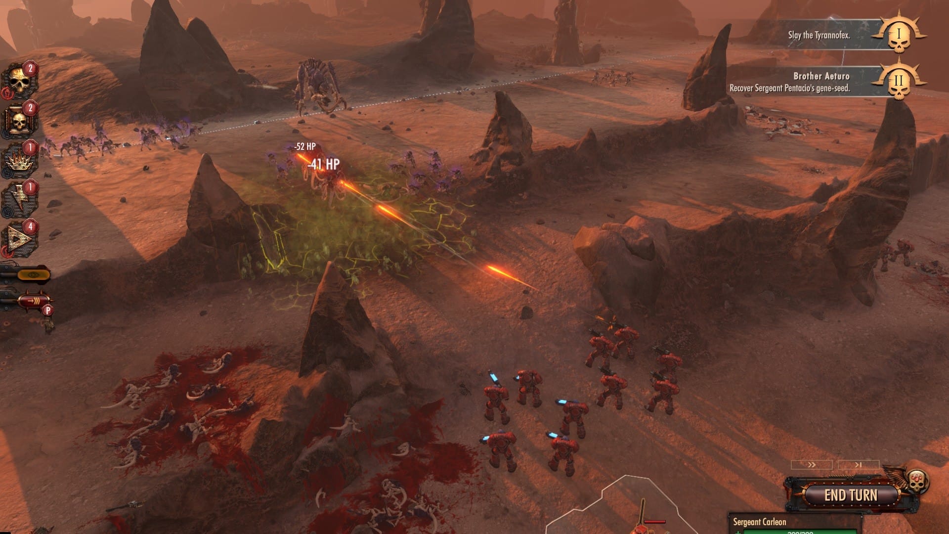Blood Angel Space Marines battle back Tyranids in a screenshot from Warhammer 40,000: Battlesector.