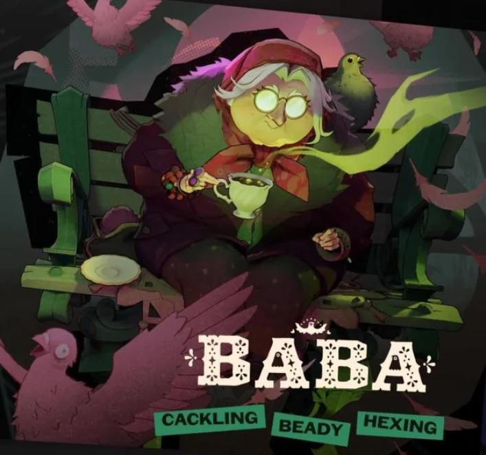 Baba, a round and pleasant looking old lady on a park bench, surrounded by pigeons