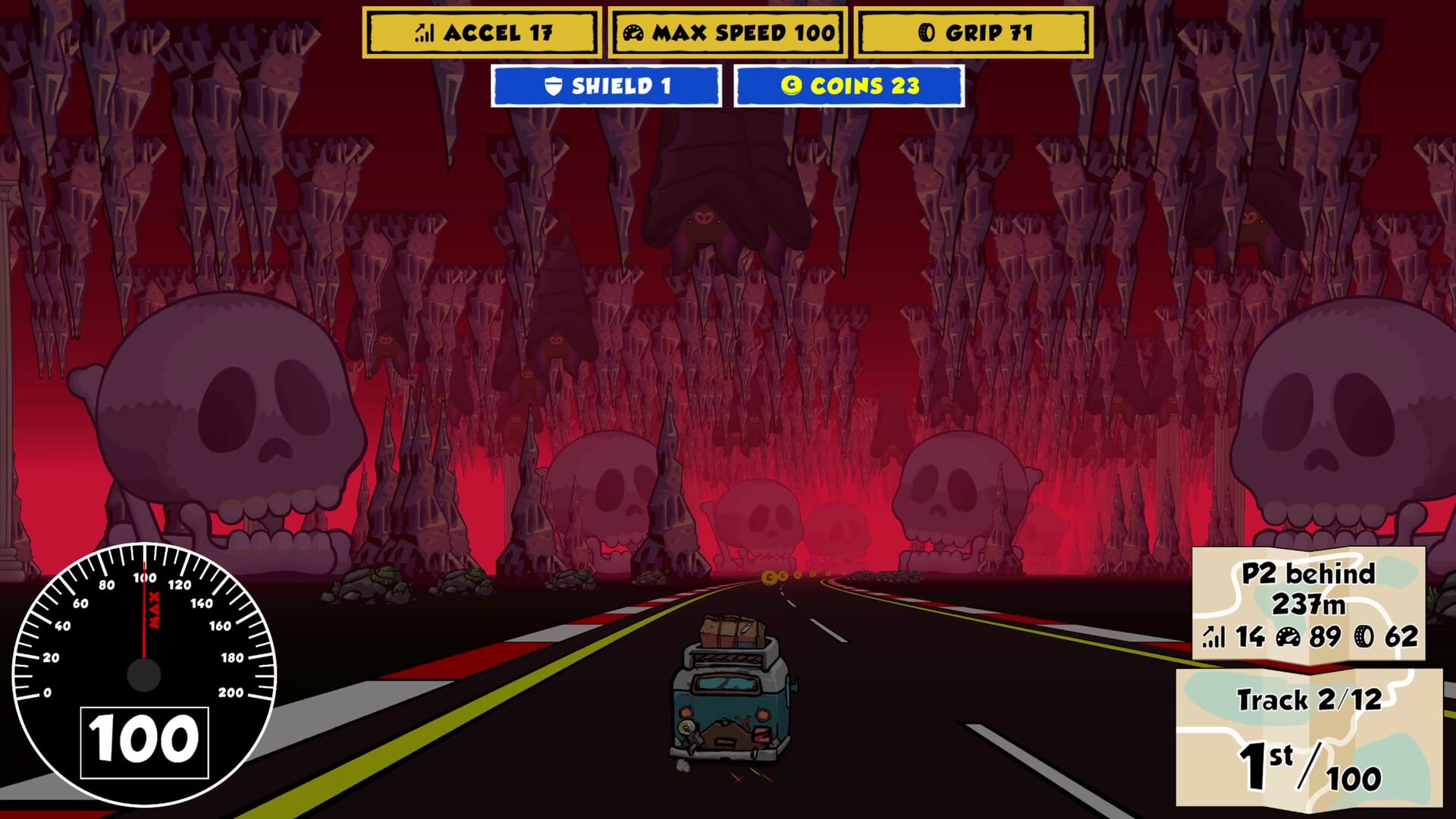 A van careens across a highway full of stalagmites in a screenshot from Reality Drift
