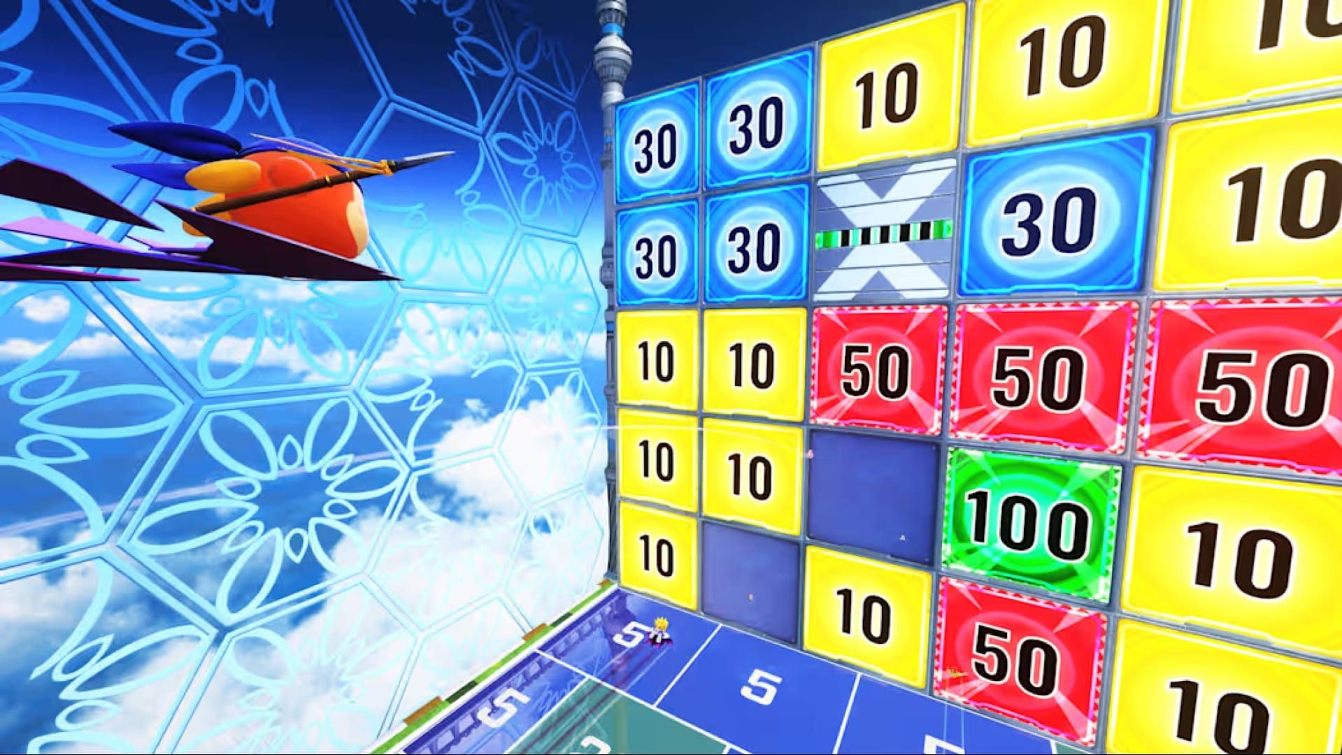 Waddle Dee flies on a machine in Kirby Air Riders