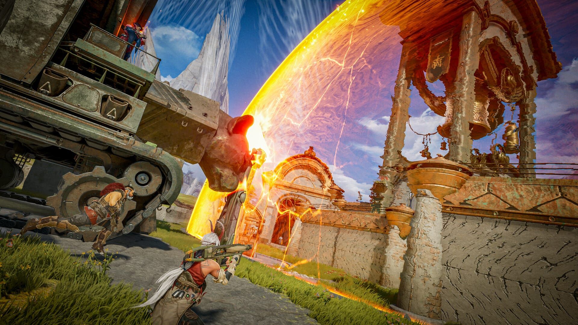A group of players assault an enemy base in Highguard