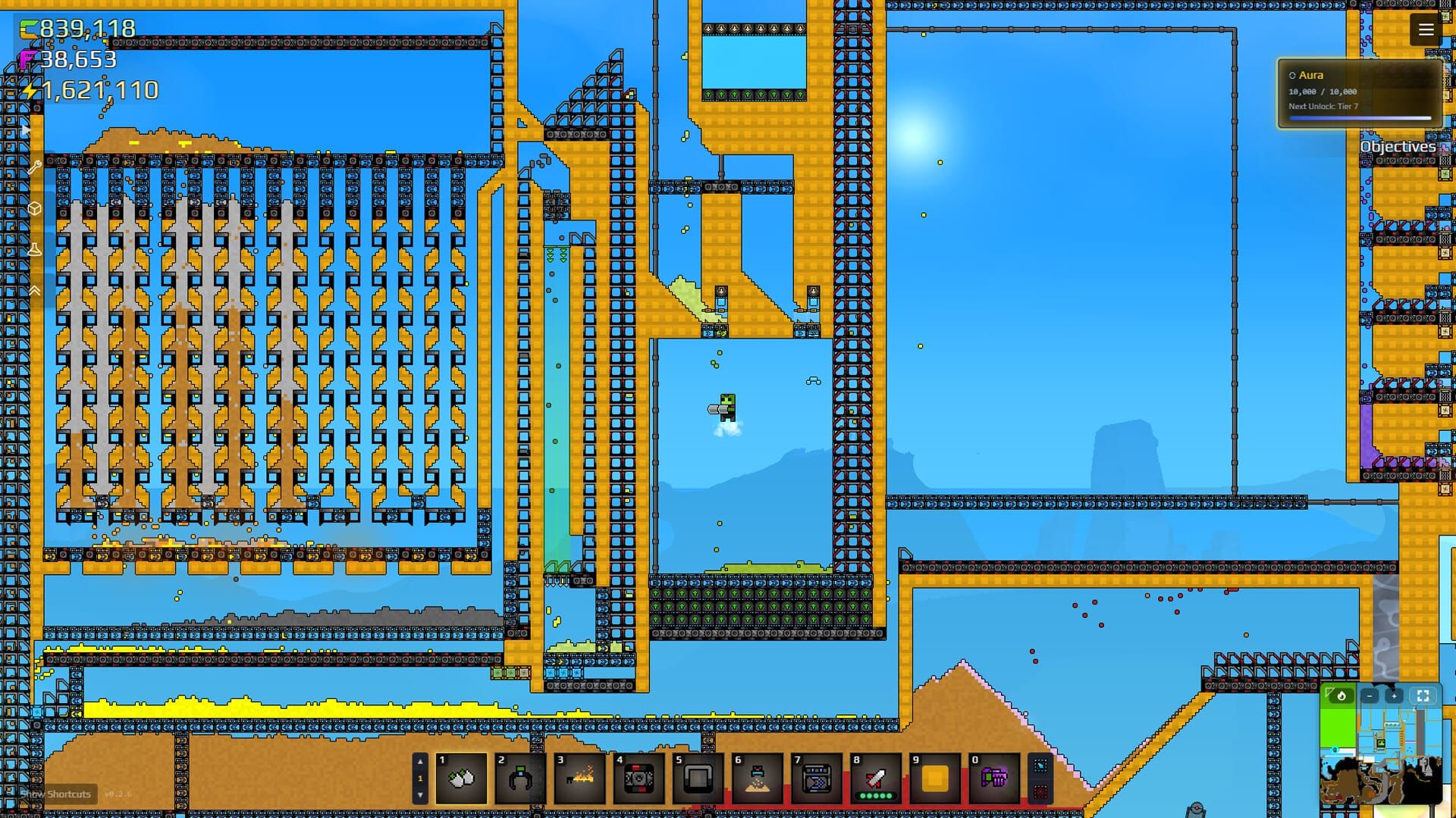 A view of a huge factory with the player character hovering inside it
