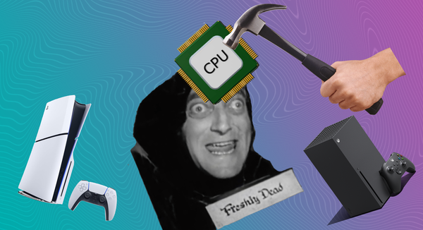 A badly photoshopped image of consoles and Marty Feldman from Young Frankenstein