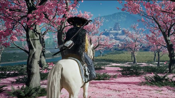 Atsu sits on a horse of Ghost of Yotei