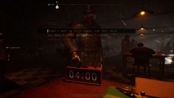 A player is typing a sequence of words about waking up on a sunny day in Final Sentence, a new typing-focused battle royale. An armed guard stands over 