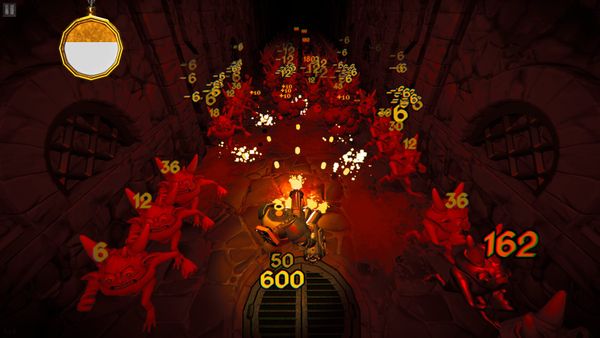 A bulbus knight rams into demons in Korridor