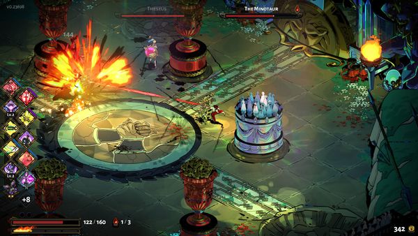 Zagreus faces off against Theseus and the Minotaur in the Elysium arena in Hades