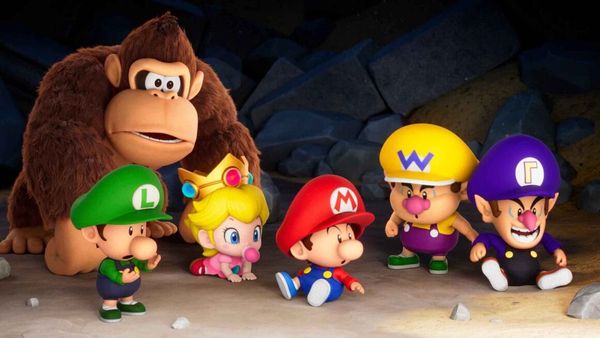 A bunch of baby Nintendo characters and Donkey Kong from Mario Tennis Fever