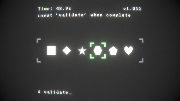 A computer screen showing a series of symbols and asking the player to validate the icons with the aid of a friend in a screenshot from free indie game Read the Fucking Manual.