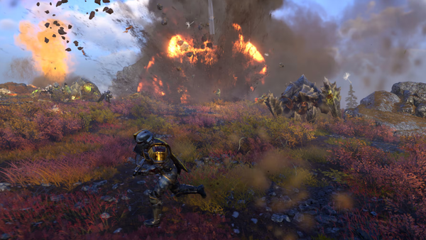 A helldiver fights Terminids on the beautiful world of Brilliance in the latest event from Helldivers 2