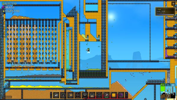A view of a huge factory with the player character hovering inside it