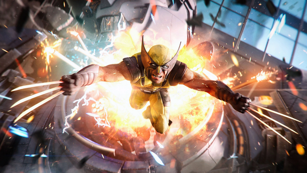 Wolverine, the iconic X-Man, bursts out of a Sentinel with his claws extended in an exciting action screenshot to promote Insomniac Games' Wolverine