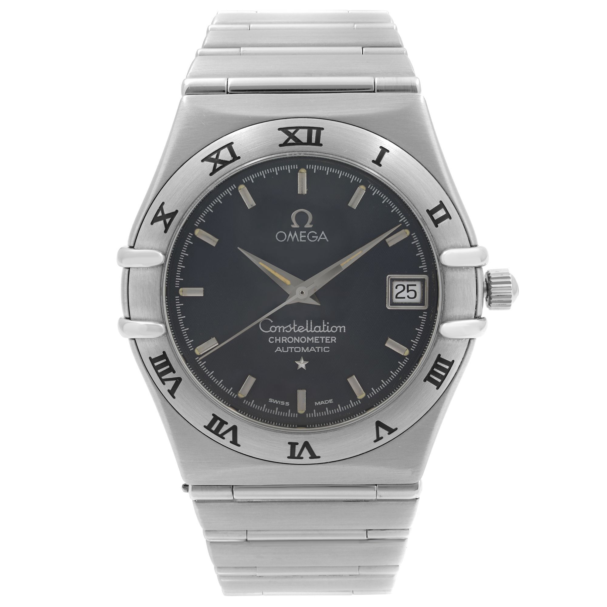 Front Full View Of OMEGA 3681201 Stainless Steel Watch 