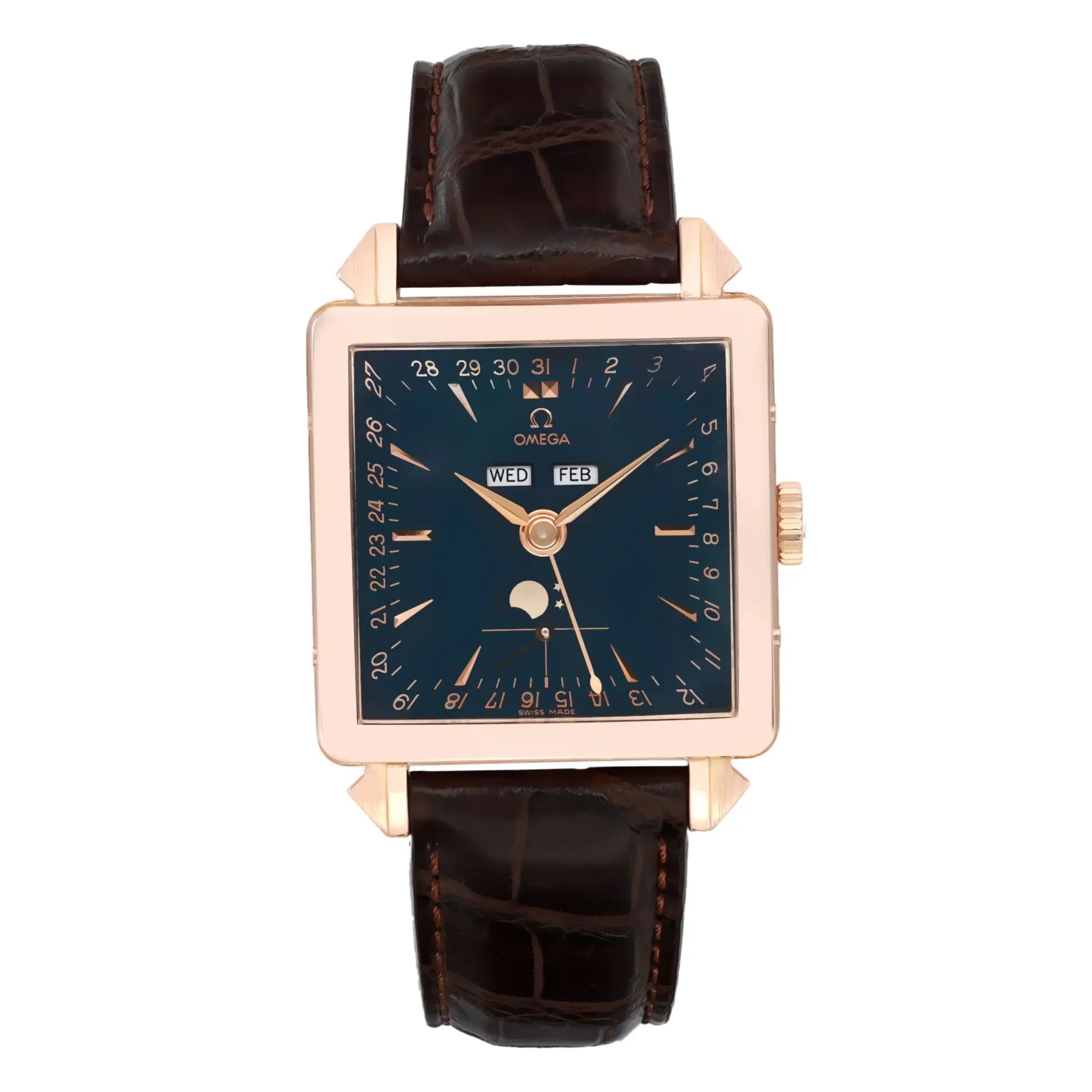 Front Full View Of OMEGA 5701.80.03 Rose Gold Watch 